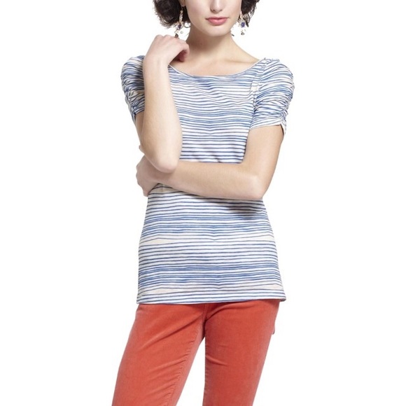 LAnthropologie Blue & Cream Stripe Popover Top, XL - Picture 8 of 8